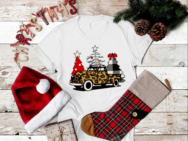 Truck leopard png, truck christmas tree png t shirt design for sale