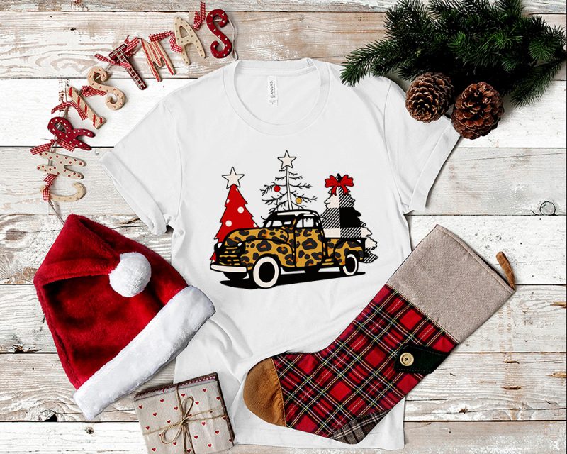 Truck Leopard PNG, Truck Christmas Tree PNG t shirt designs for merch teespring and printful