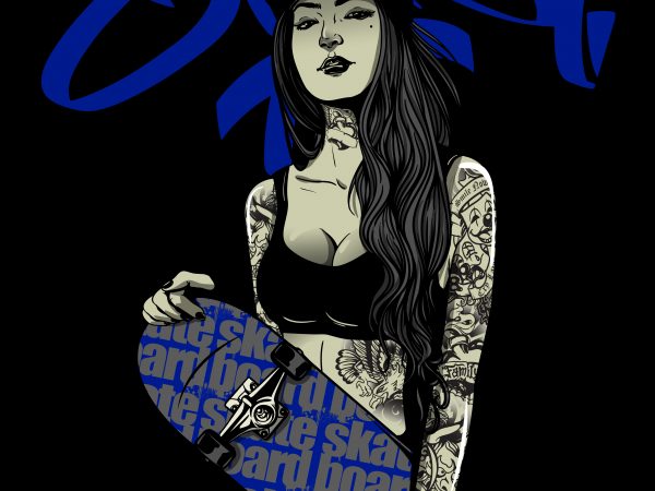 Bad girl skateboard t shirt design png