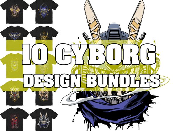 10 robotic cyborg or cyberpunk full editable print ready shirt design