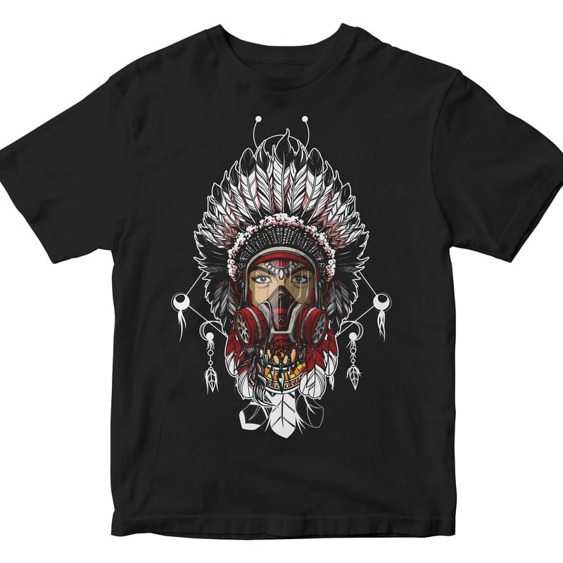 girl Indian chief with a gas mask tshirt design for merch by amazon