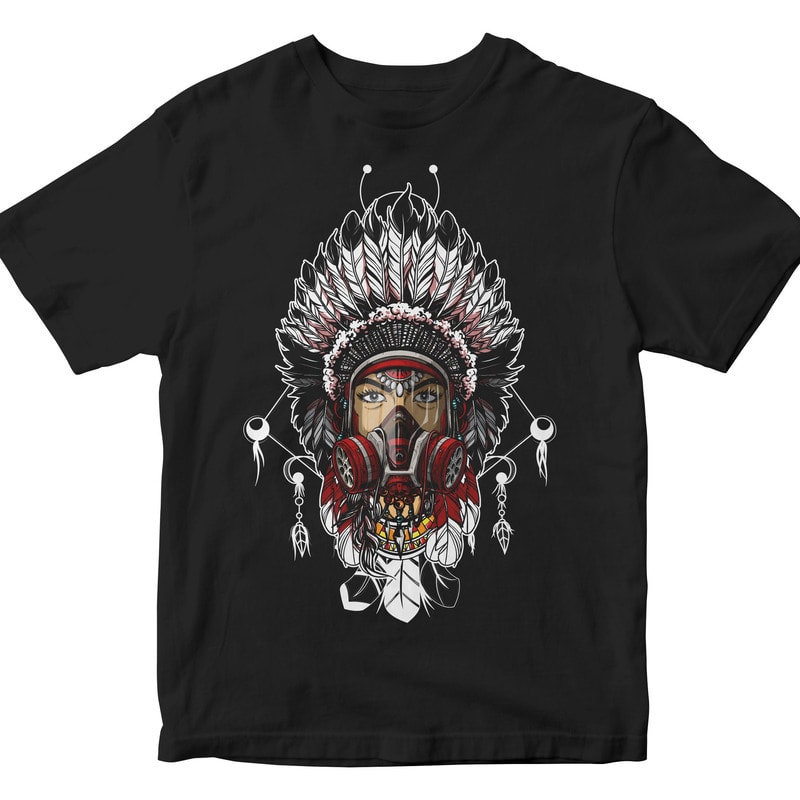 Indian chief Head with a GAS MASK vector t-shirt design for commercial use