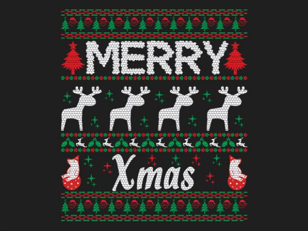 100% pattern ugly merry xmas sweater design.