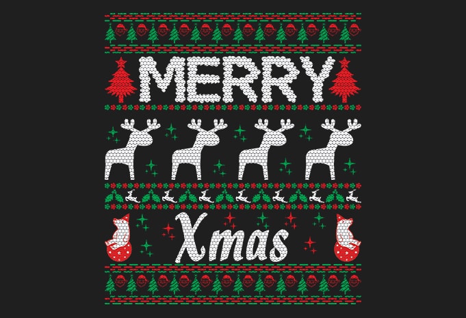 100% Pattern Ugly Merry Xmas Sweater Design.