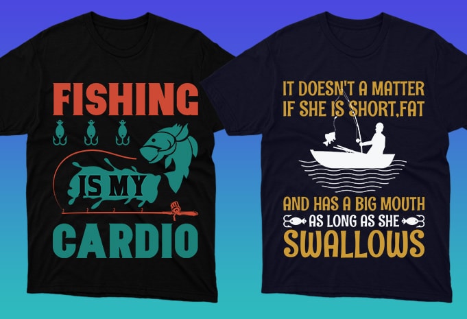 50 Editable Fishing T-shirt Designs Bundle