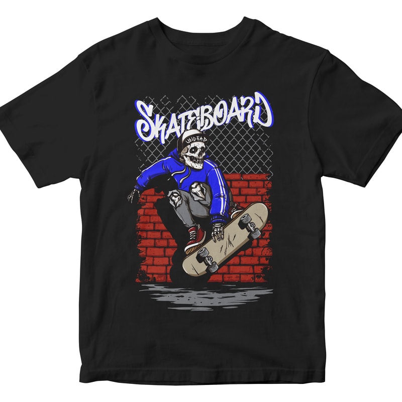 Skull Skateboard Cartoon tshirt design for sale