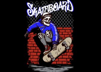 Skull Skateboard Cartoon vector t-shirt design template