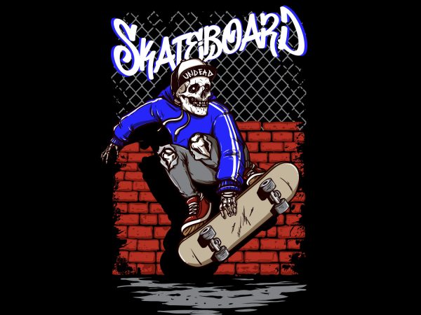 Skull skateboard cartoon vector t-shirt design template