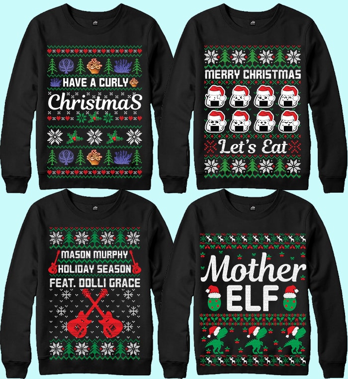 70 print ready Ugly Christmas Sweater Designs Bundle.