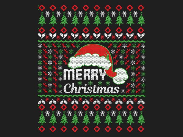 100% pattern ugly merry christmas sweater design.