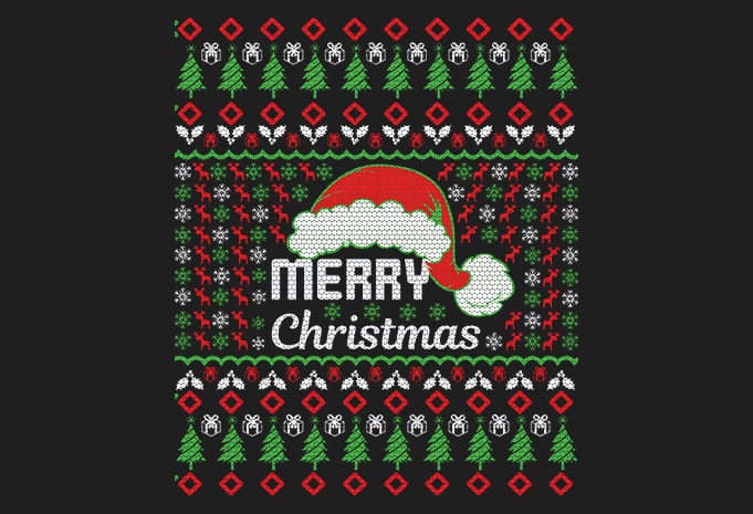 100% Pattern Ugly Merry Christmas Sweater Design.