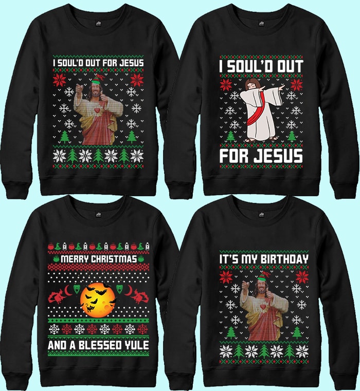 70 print ready Ugly Christmas Sweater Designs Bundle buy t shirt design artwork