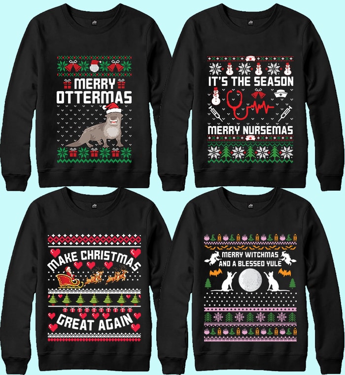 70 print ready Ugly Christmas Sweater Designs Bundle.