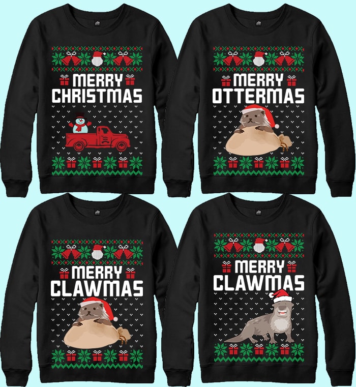 70 print ready Ugly Christmas Sweater Designs Bundle.