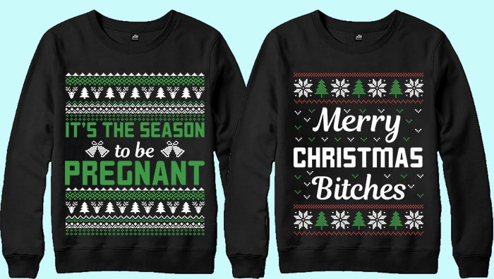 70 print ready Ugly Christmas Sweater Designs Bundle.