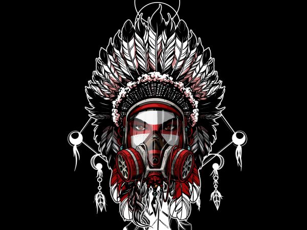 Girl indian chief with a gas mask print ready shirt design