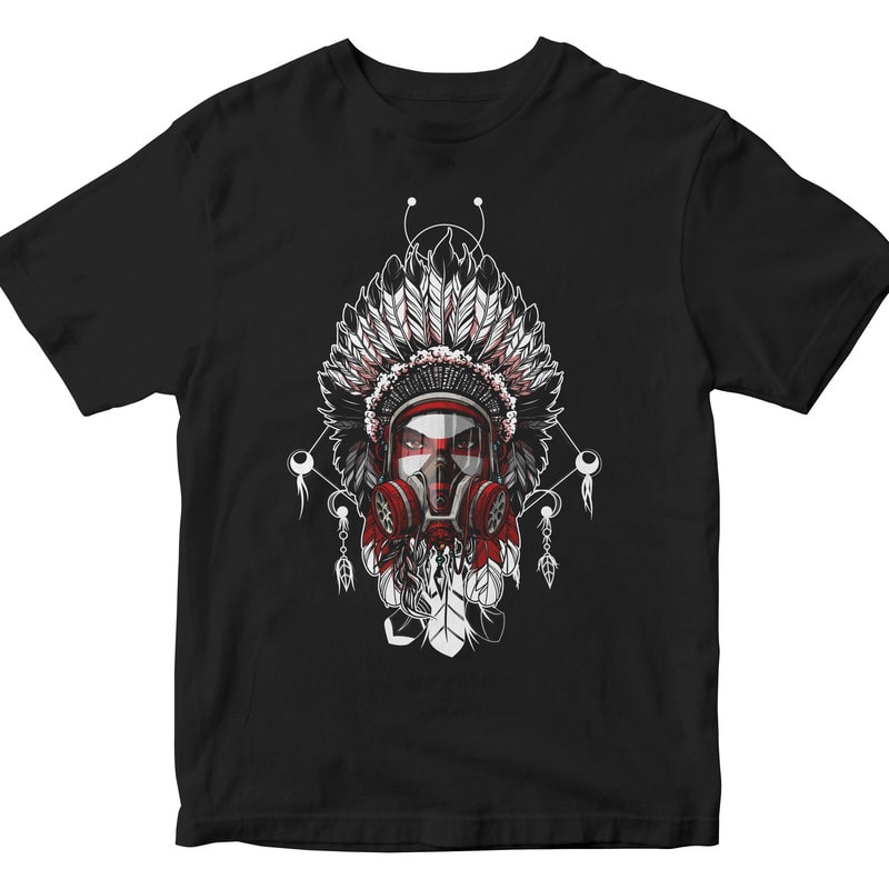 girl Indian chief with a gas mask tshirt designs for merch by amazon