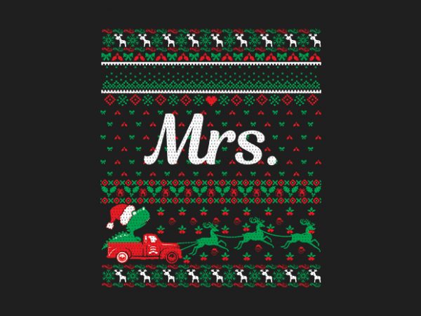 100% Pattern Mrs. Family Ugly Christmas Sweater Design. - Buy t-shirt ...