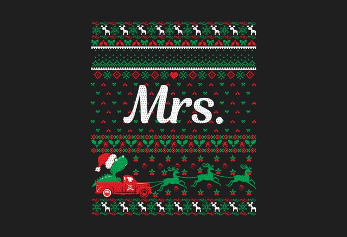 100% Pattern Mrs. Family Ugly Christmas Sweater Design. 