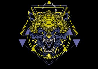 GOLDER ROBOT WOLF GEOMETRIC t shirt design for purchase