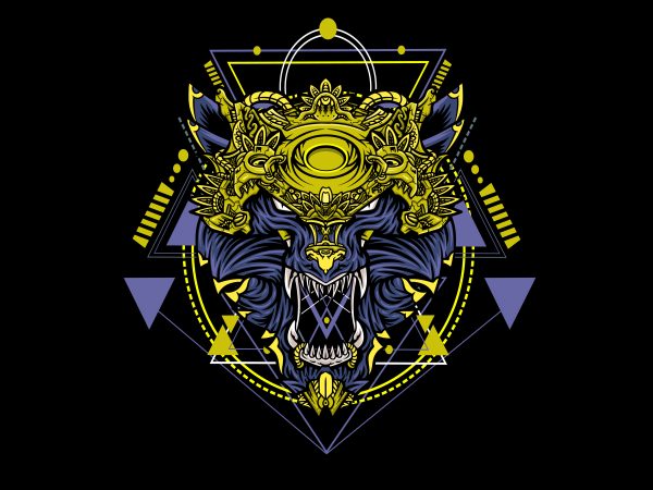 Golder robot wolf geometric t shirt design for purchase