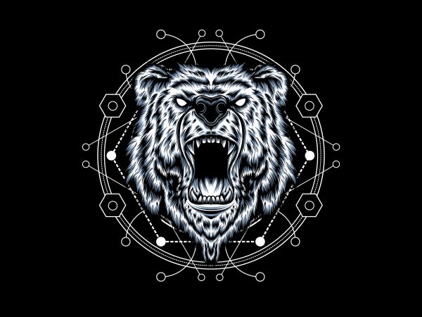 Bear head geometric t shirt design for purchase