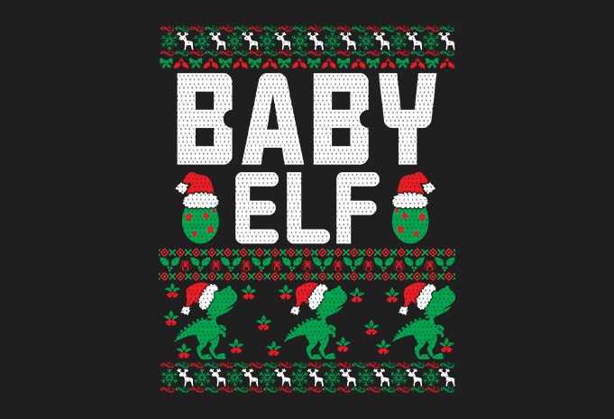 100% Pattern Baby ELF Family Ugly Christmas Sweater Design.