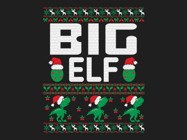 100% pattern big elf family ugly christmas sweater design.