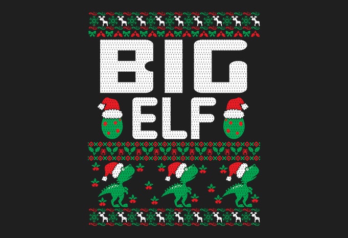 100% Pattern Big ELF Family Ugly Christmas Sweater Design. 