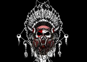 Skull Indian chief with a gas mask vector t shirt design for download