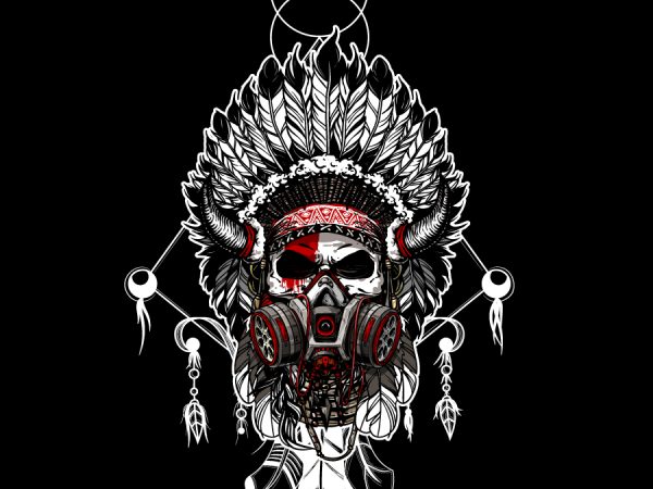 Skull indian chief with a gas mask vector t shirt design for download