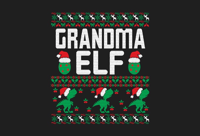 100% Pattern Grandma ELF Family Ugly Christmas Sweater Design.