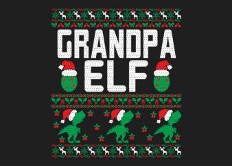 100% Pattern Grandpa ELF Family Ugly Christmas Sweater Design.