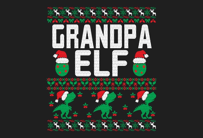 100% Pattern Grandpa ELF Family Ugly Christmas Sweater Design. 
