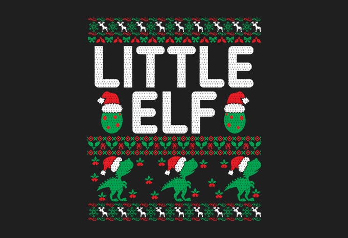 100% Pattern Little ELF Family Ugly Christmas Sweater Design. 