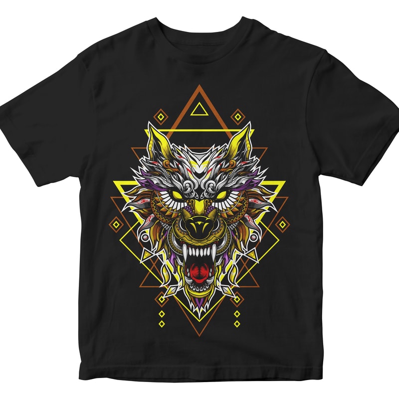 GEOMETRIC WOLF METAL commercial use t shirt designs