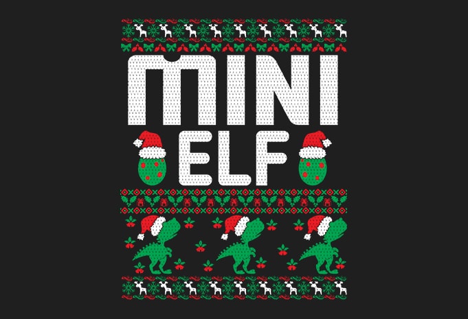 100% Pattern Mini ELF Family Ugly Christmas Sweater Design. 