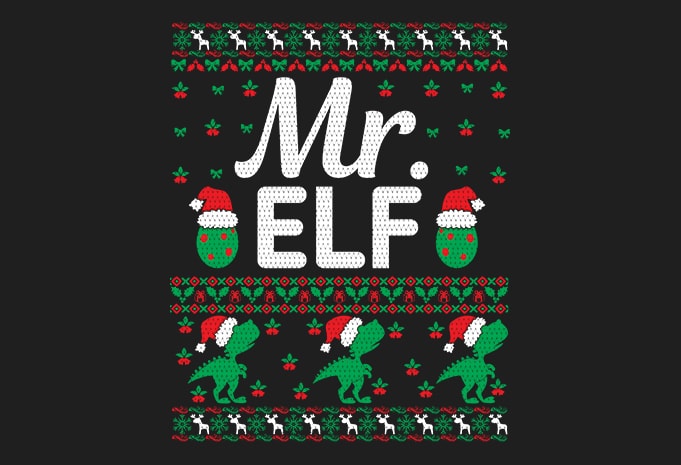 100% Pattern Mr. ELF Family Ugly Christmas Sweater Design.