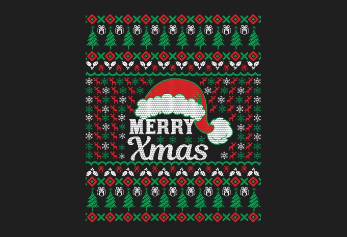 100% Pattern Ugly Merry Xmas Sweater Design