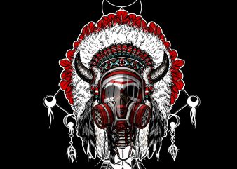 skull Indian chief with a gas mask vector t shirt design artwork