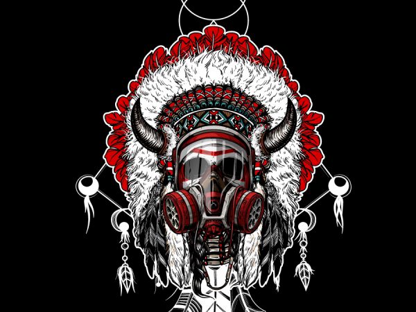Skull indian chief with a gas mask vector t shirt design artwork