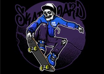 Skull Skateboard Cartoon graphic t-shirt design