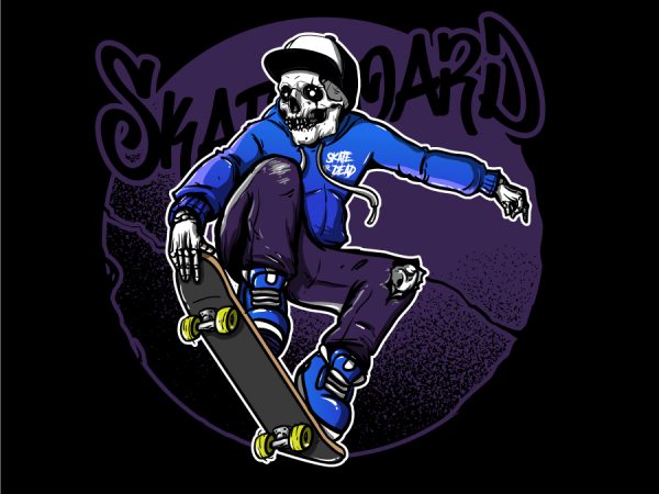 Skull skateboard cartoon graphic t-shirt design
