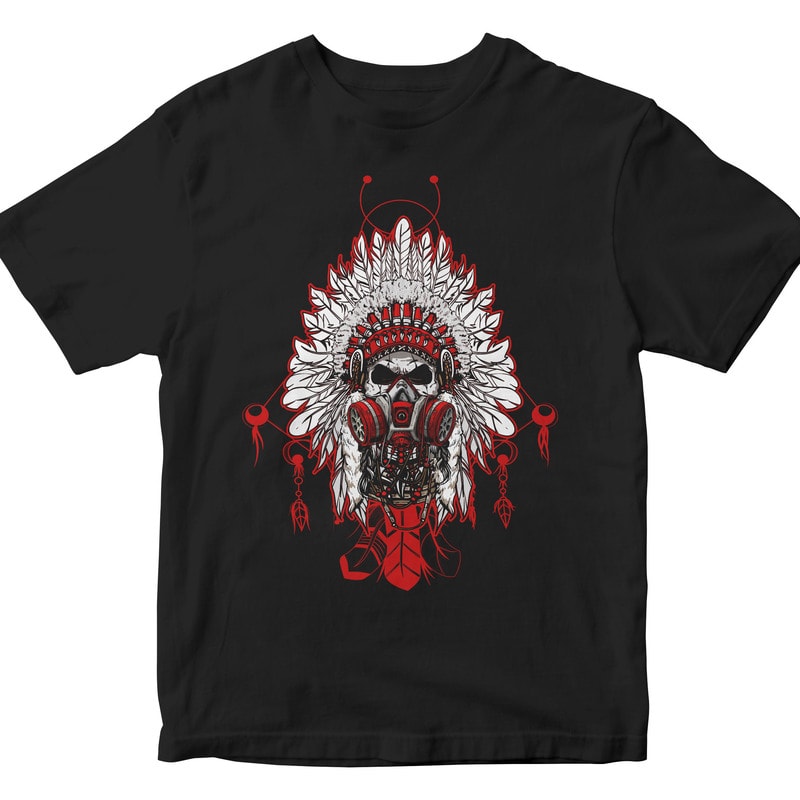 Indian chief with a gas mask tshirt designs for merch by amazon