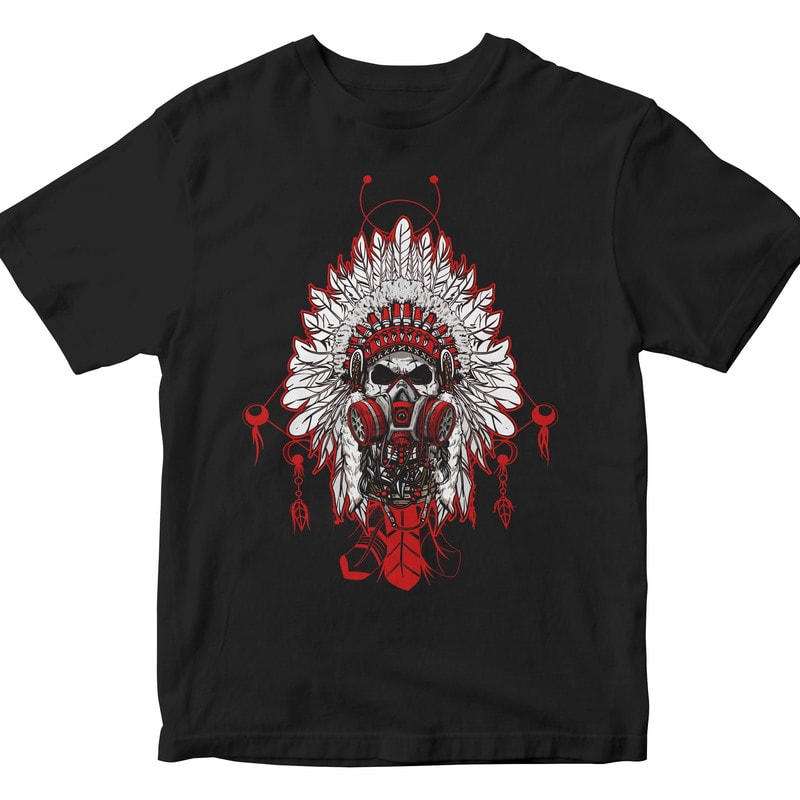 Indian chief Head with a GAS MASK vector t-shirt design for commercial use