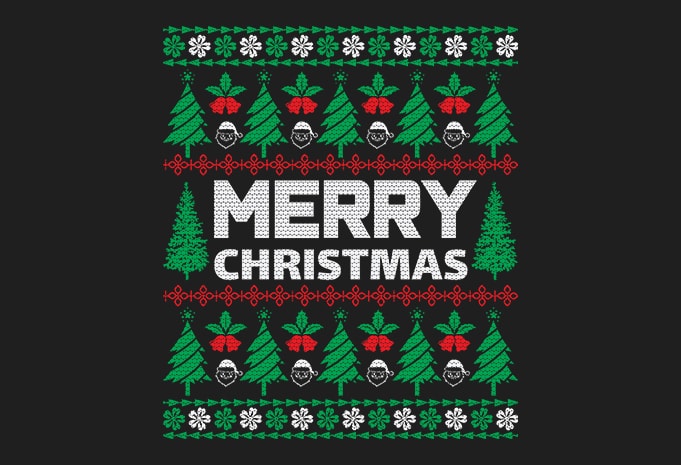 100% Pattern Ugly Merry Christmas Sweater Design - Buy t-shirt designs