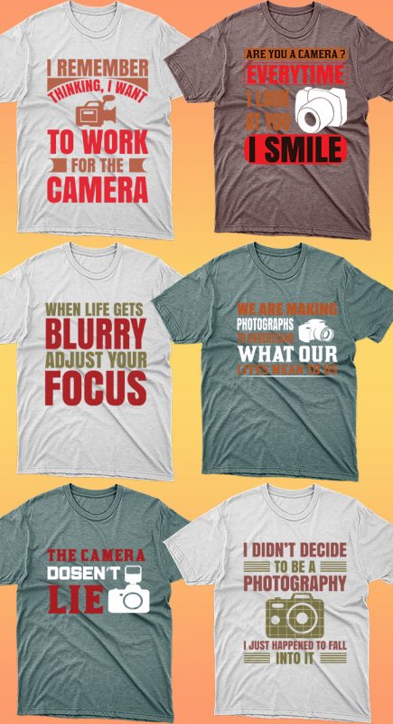 50 Editable Photography T-shirt Designs Bundle vector shirt designs