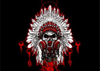Indian chief with a gas mask graphic t-shirt design