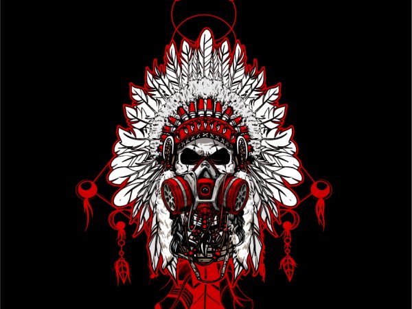 Indian chief with a gas mask graphic t-shirt design