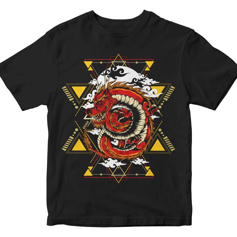 red dragon geometric t shirt designs for printify